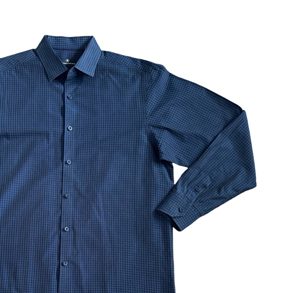 Men’s Navy Checkered Dress Shirt Sz Lg